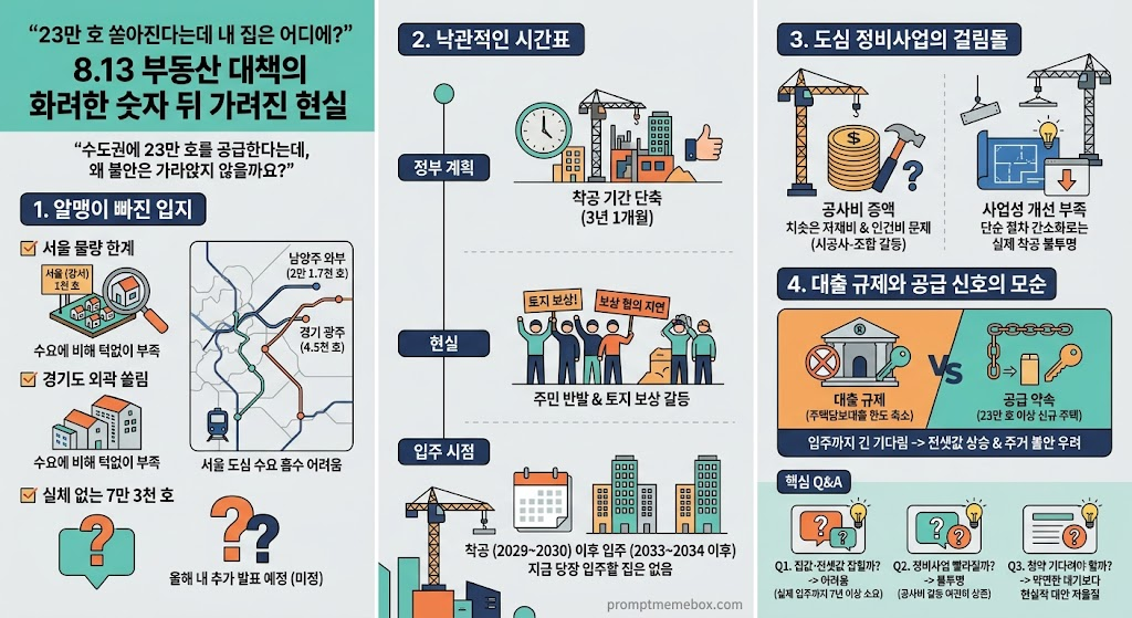 [부동산] "23만 호 쏟아진다는데 내 집은 어디에?" 8.13 부동산 대책의 화려한 숫자 뒤 가려진 현실